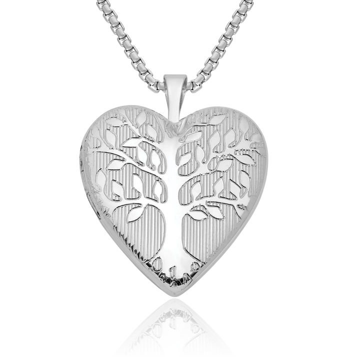 925 Sterling Silver Tree of Life Heart Personalized Photo Locket Necklace Picture Pendant Charm