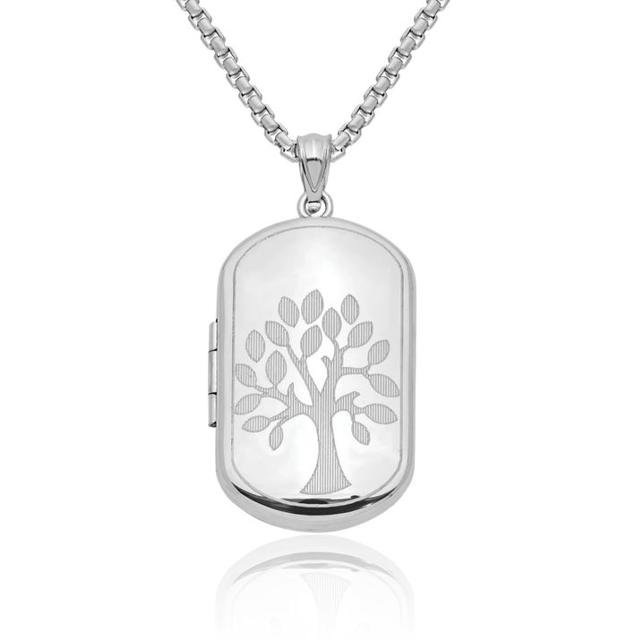 925 Sterling Silver Tree of Life Rectangular Personalized Photo Locket Necklace Picture Pendant Charm