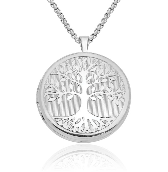 925 Sterling Silver Tree of Life Round Personalized Photo Locket Necklace Picture Pendant Charm