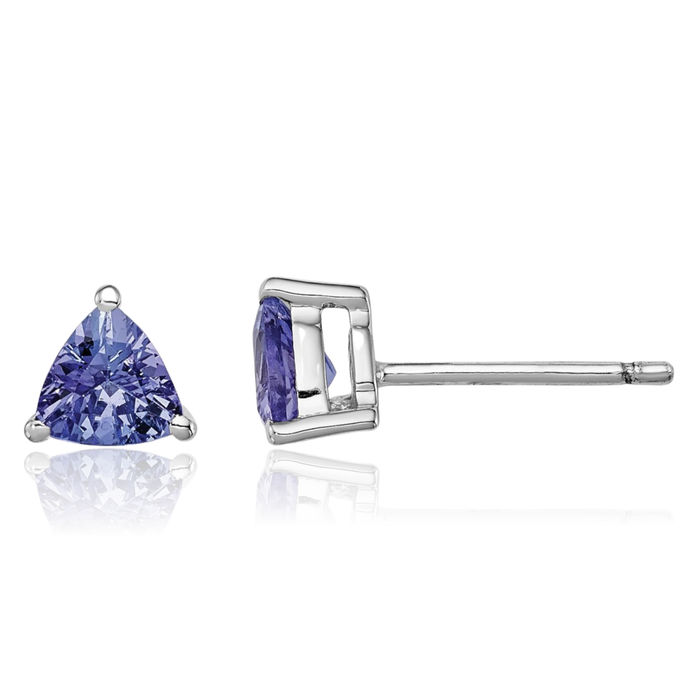 925 Sterling Silver Trillion Blue Tanzanite Studs Gemstone Earrings