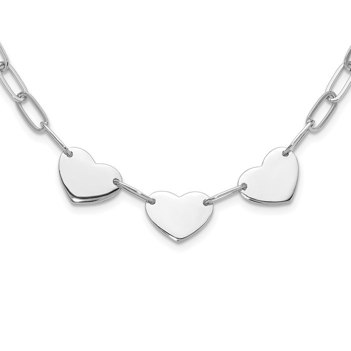 925 Sterling Silver Triple Heart Paperclip Link Necklace Chain