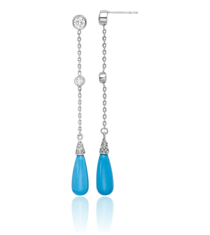 925 Sterling Silver Blue Turquoise Cubic Zirconia CZ Post Drop Dangle Earrings