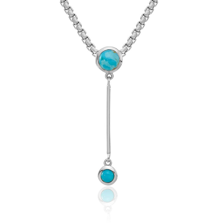 925 Sterling Silver Blue Turquoise Drop Floating Chain Slide Pendant Necklace Charm