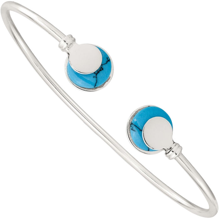 925 Sterling Silver Blue Turquoise Flexible Cuff Bracelet