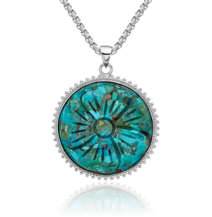 925 Sterling Silver Blue Turquoise Flower Necklace Chain Pendant Charm