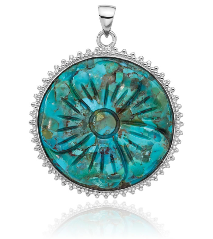 925 Sterling Silver Blue Turquoise Flower Necklace Chain Pendant Charm