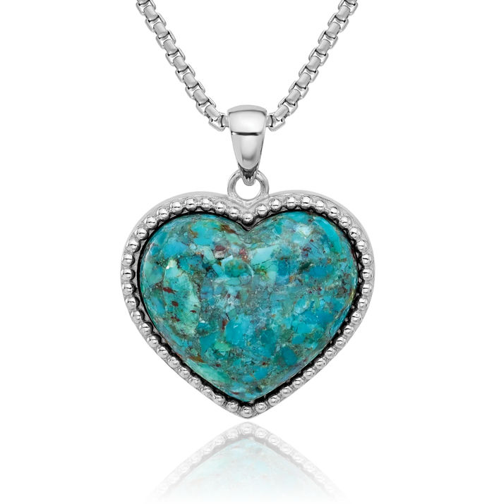 925 Sterling Silver Blue Turquoise Heart Necklace Love Pendant Charm