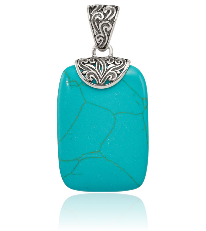 925 Sterling Silver Vintage Blue Turquoise Necklace Charm Gemstone Pendant