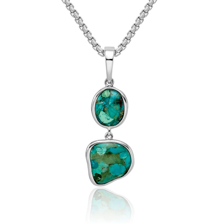 925 Sterling Silver Blue Turquoise Necklace Gemstone Pendant Charm