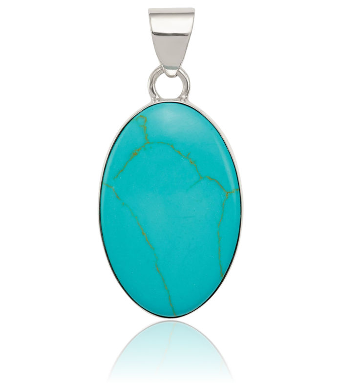 925 Sterling Silver Blue Turquoise Oval Necklace Charm Gemstone Pendant