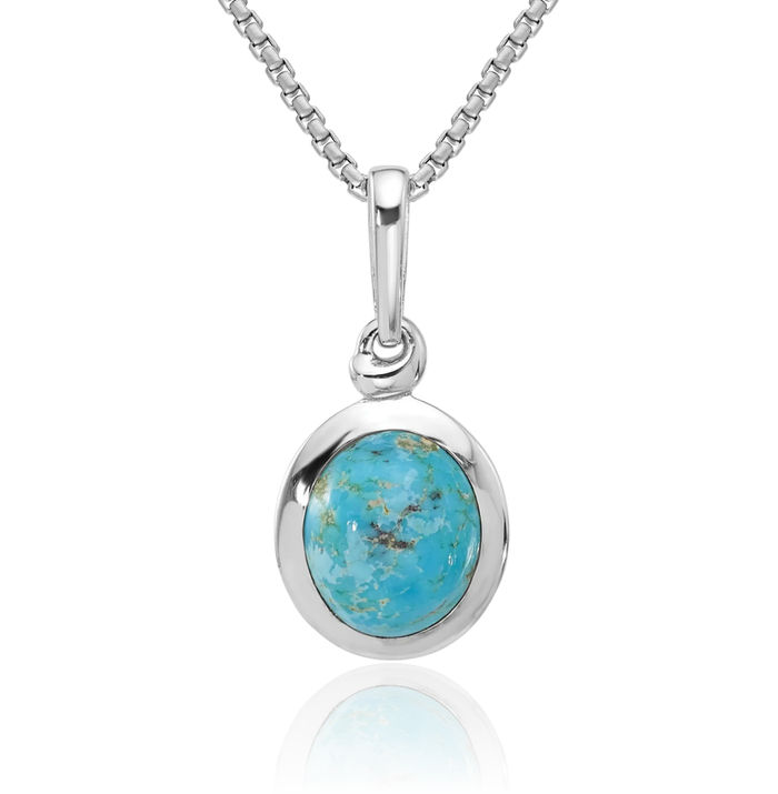 925 Sterling Silver Blue Turquoise Oval Necklace Chain Pendant Charm