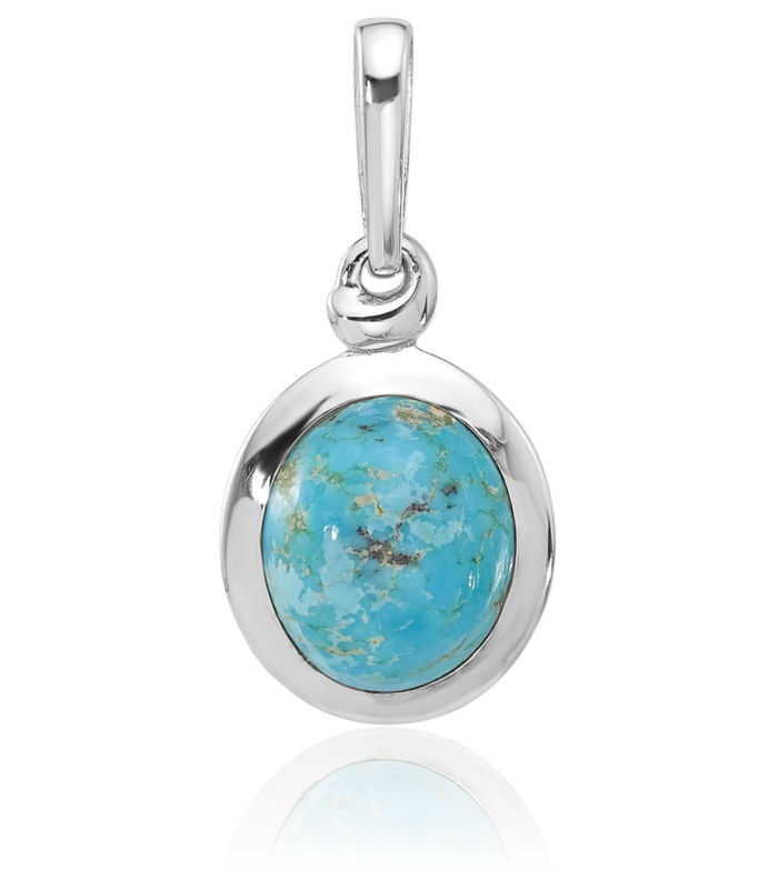 925 Sterling Silver Blue Turquoise Oval Necklace Chain Pendant Charm