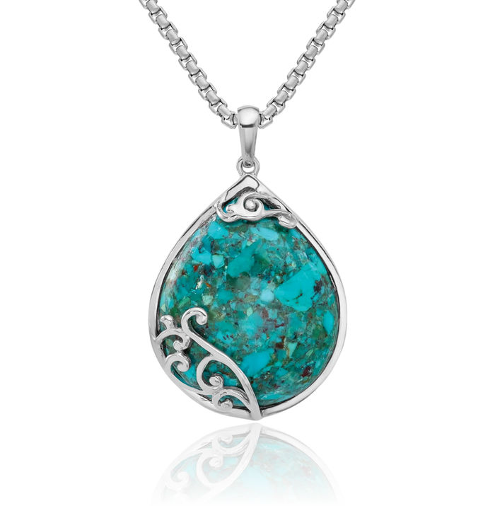 925 Sterling Silver Blue Turquoise Teardrop Necklace Pear Pendant Charm