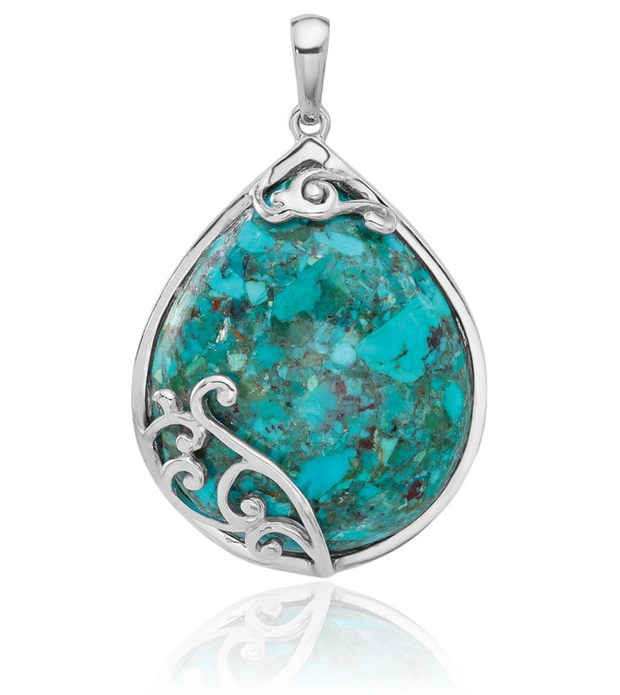 925 Sterling Silver Blue Turquoise Teardrop Necklace Pear Pendant Charm