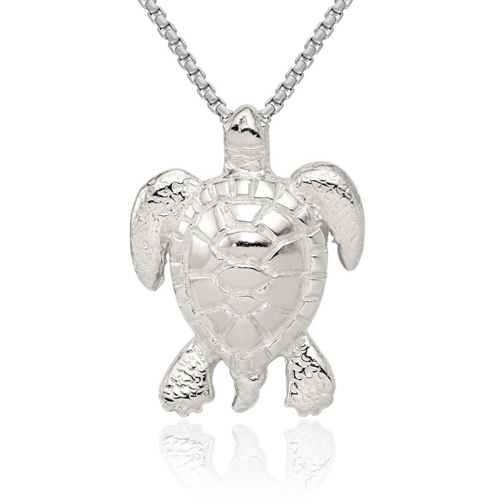 925 Sterling Silver Sea Turtle Floating Chain Slide Pendant Necklace Charm