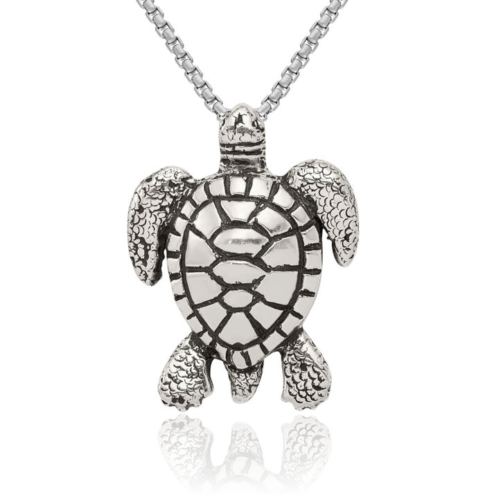 925 Sterling Silver Vintage Sea Turtle Floating Chain Slide Pendant Necklace Charm