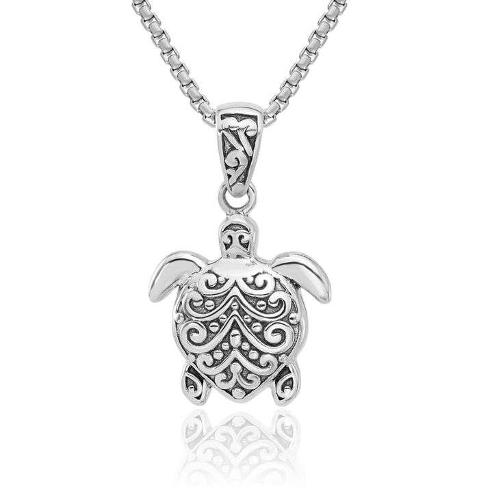 925 Sterling Silver Vintage Sea Turtle Necklace Chain Pendant Charm