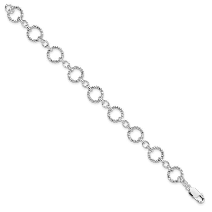 925 Sterling Silver Twisted Circle Round Cable Rolo Link Chain Bracelet