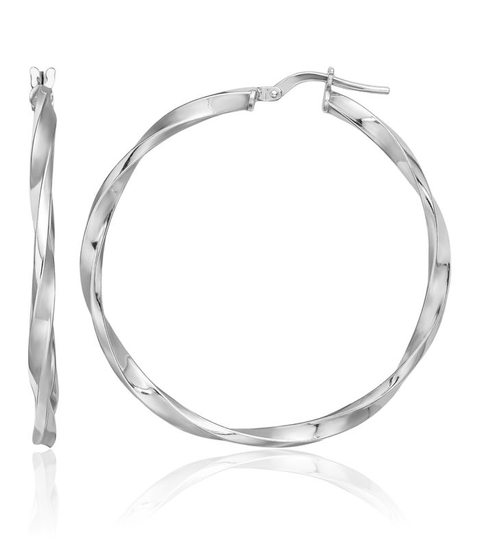 925 Sterling Silver Twisted 2.5x35mm Round Large Hoop Earrings