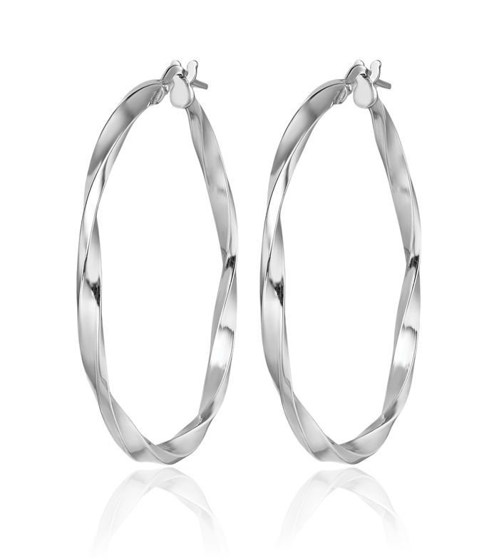 925 Sterling Silver Twisted 2.5x35mm Round Large Hoop Earrings