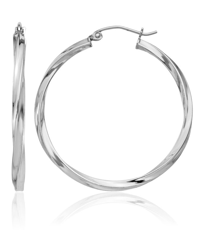 925 Sterling Silver Twisted 2.5x35mm Round Medium Hoop Earrings