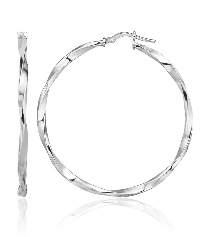 925 Sterling Silver Twisted 2.5x40mm Round Large Hoop Earrings