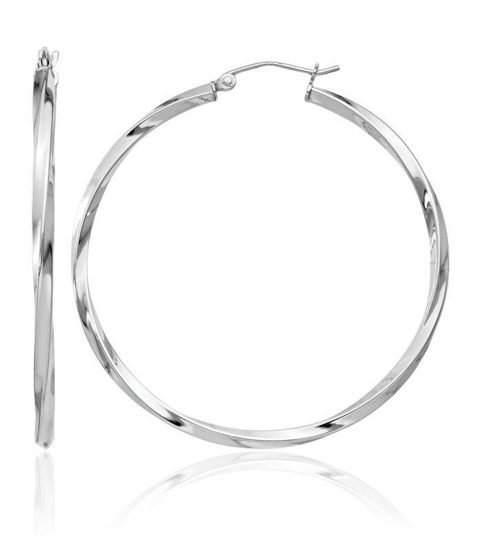 925 Sterling Silver Twisted 2.5x45mm Round Large Hoop Earrings