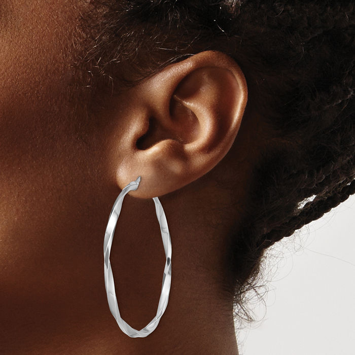 925 Sterling Silver Twisted 2.5x40mm Round Large Hoop Earrings