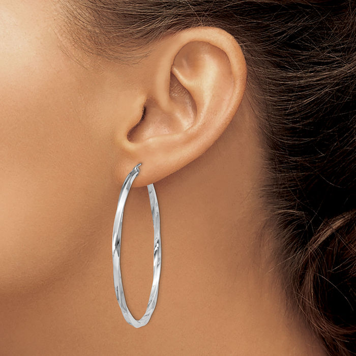 925 Sterling Silver Twisted 2.5x50mm Round Large Hoop Earrings