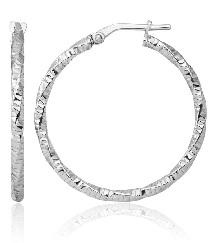925 Sterling Silver Twisted 2mm Round Medium Hoop Earrings