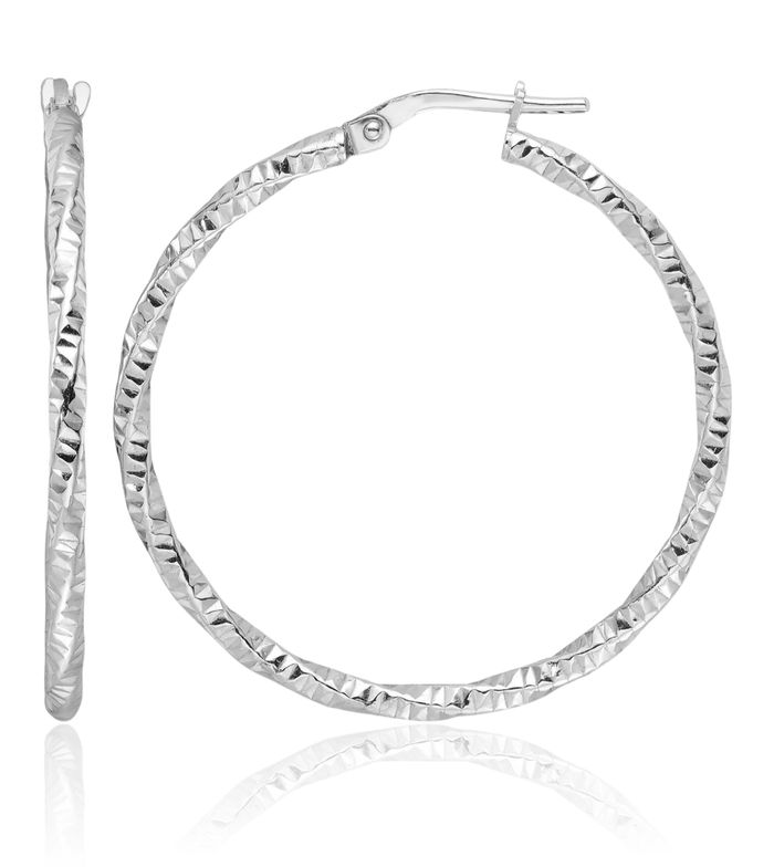 925 Sterling Silver Twisted 2mm Round Medium Hoop Earrings