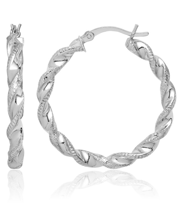 925 Sterling Silver Twisted 3.5x30mm Round Large Hoop Earrings