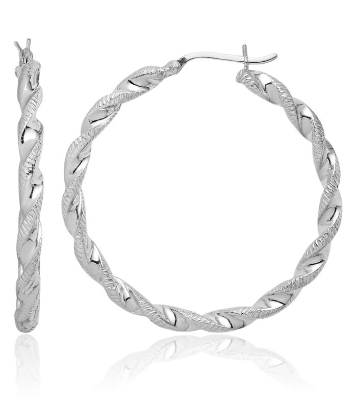 925 Sterling Silver Twisted 3.5x40mm Round Large Hoop Earrings