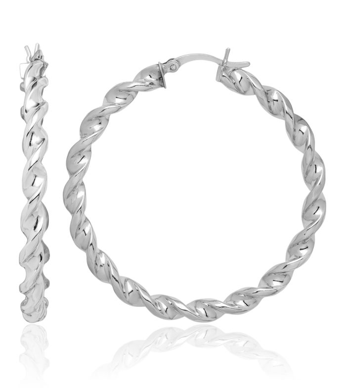 925 Sterling Silver Twisted 3.5x45mm Round Large Hoop Earrings