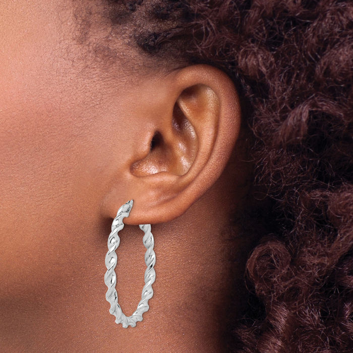 925 Sterling Silver Twisted 3.5x45mm Round Large Hoop Earrings