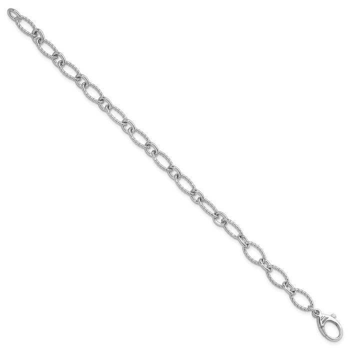 925 Sterling Silver Twisted 7.5mm Oval Cable Rolo Link Chain Bracelet