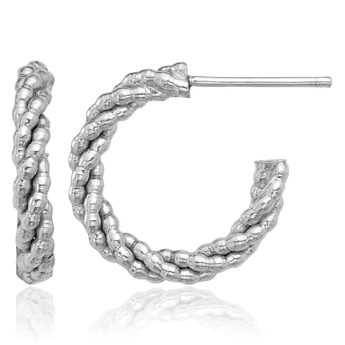 925 Sterling Silver Twisted C Hoop Earrings