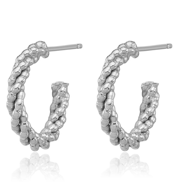 925 Sterling Silver Twisted C Hoop Earrings