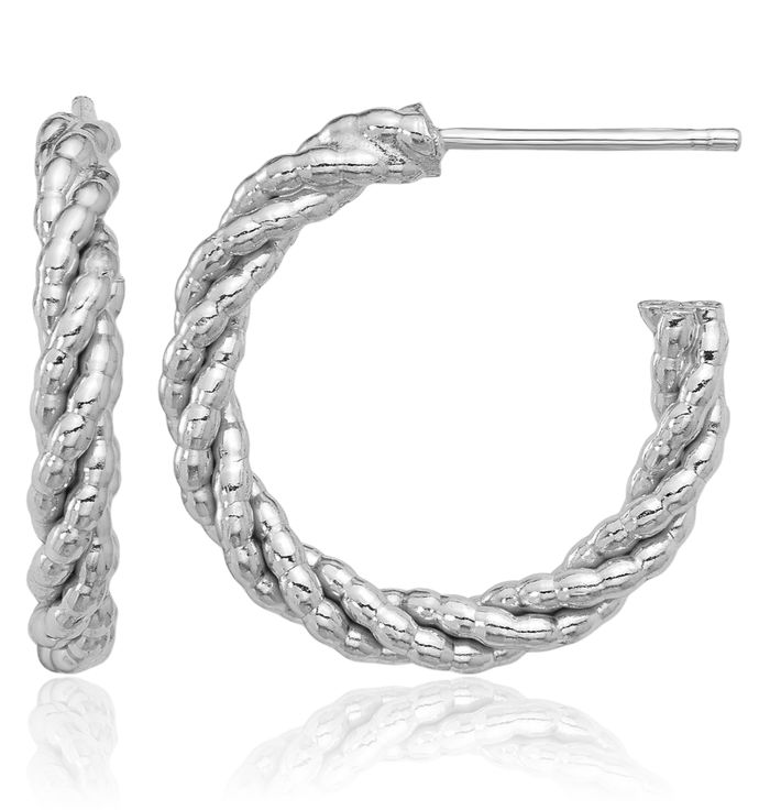 925 Sterling Silver Twisted C Hoop Earrings