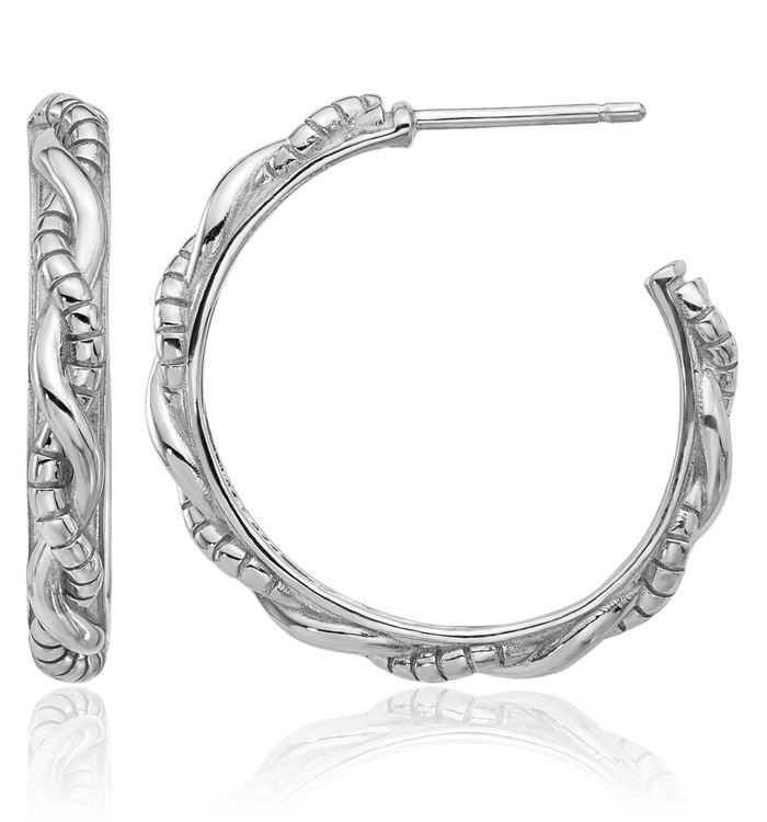 925 Sterling Silver Twisted C Hoop Earrings