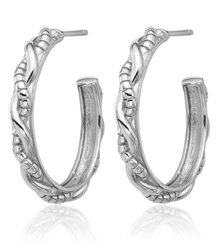 925 Sterling Silver Twisted C Hoop Earrings