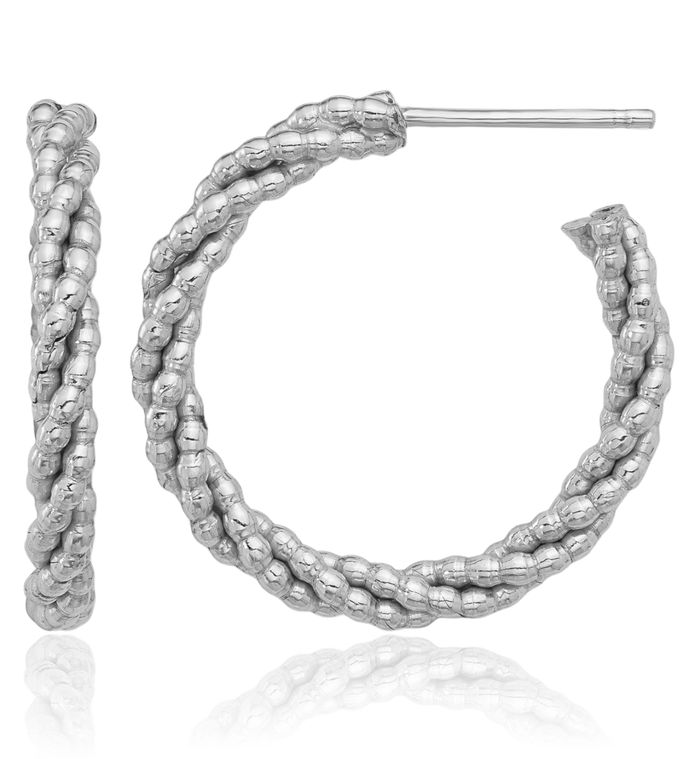 925 Sterling Silver Twisted C Hoop Earrings