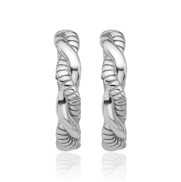 925 Sterling Silver Twisted C Hoop Earrings