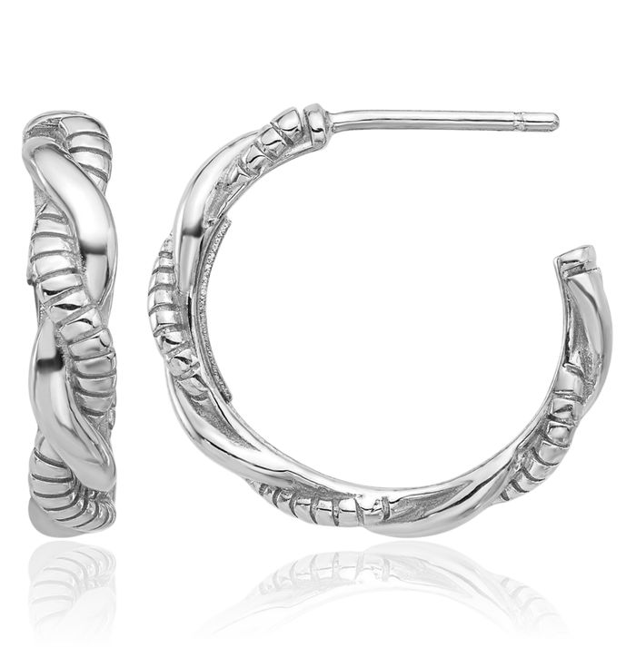 925 Sterling Silver Twisted C Hoop Earrings