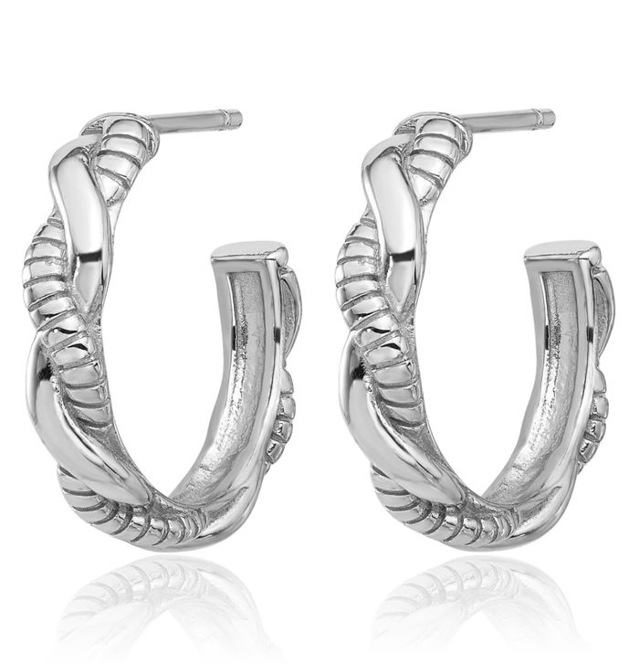 925 Sterling Silver Twisted C Hoop Earrings