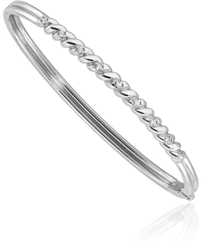 925 Sterling Silver Twisted Cubic Zirconia CZ Bangle Bracelet