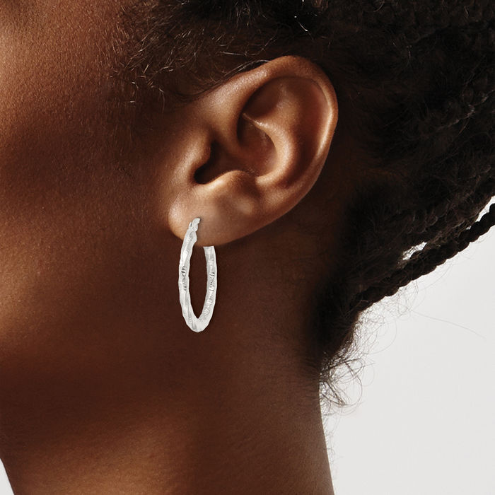 925 Sterling Silver Twisted Round Medium Hoop Earrings