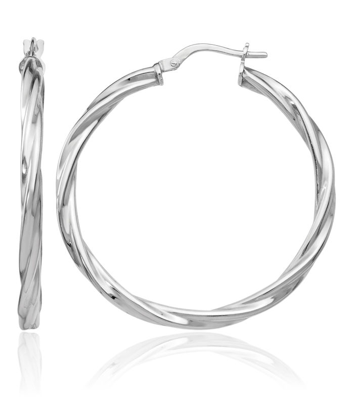 925 Sterling Silver Twisted Medium Hoop Earrings