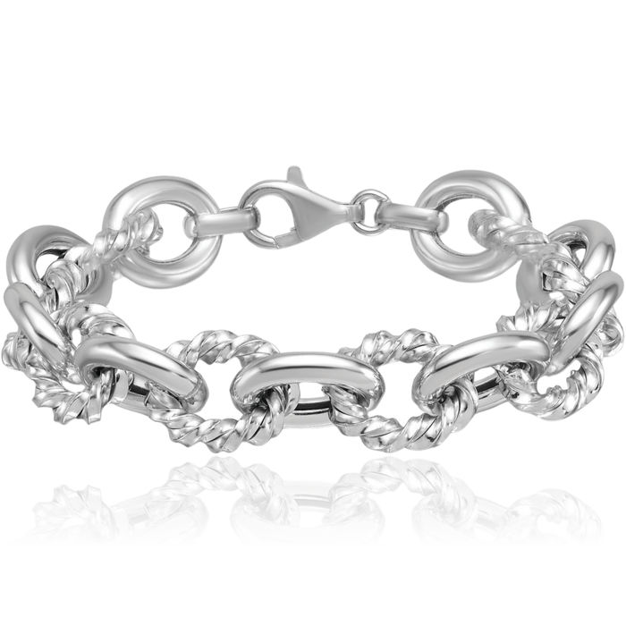 925 Sterling Silver Twisted Oval Cable Rolo Link Chain Bracelet