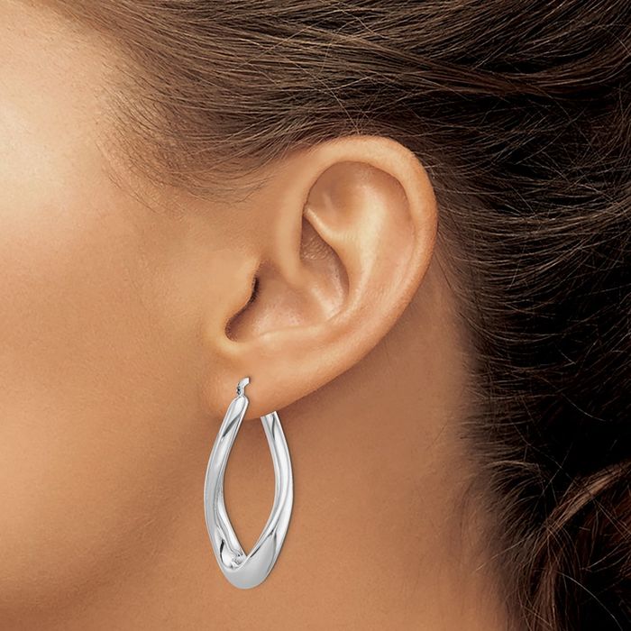 925 Sterling Silver Twisted Oval Medium Hoop Earrings